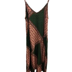 NATURAL LIFE Pink & Dark Green Patchwork Slip Maxi Dress
